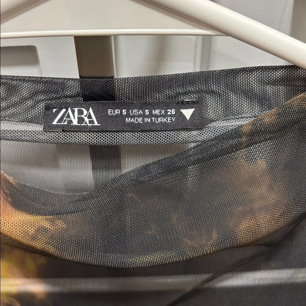 Zara Sheer Long Sleeve Top - Black, Brown, Tan - Picture 5 of 7